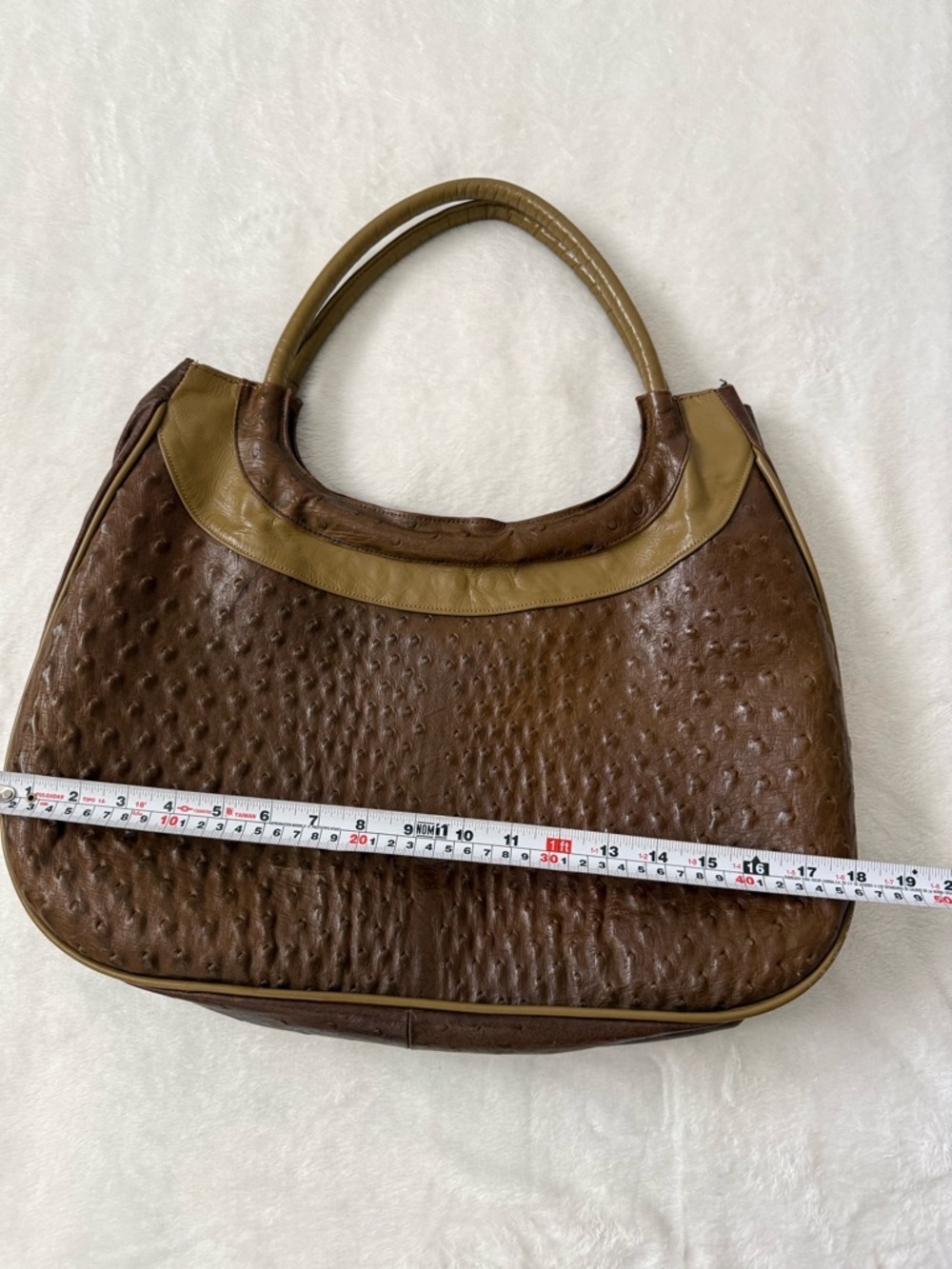 Vintage VEARI Genuine Ostrich Leather Handbag Brown Tan Shoulder Bag - Picture 10 of 11